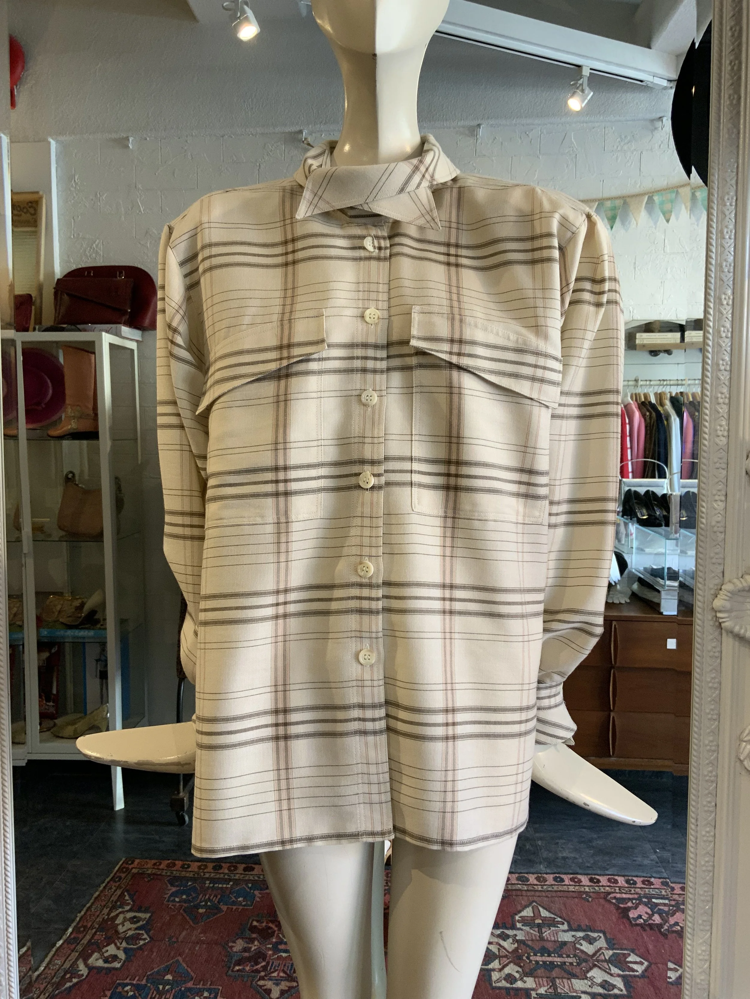 Escada 80s plaid button up | Size Large