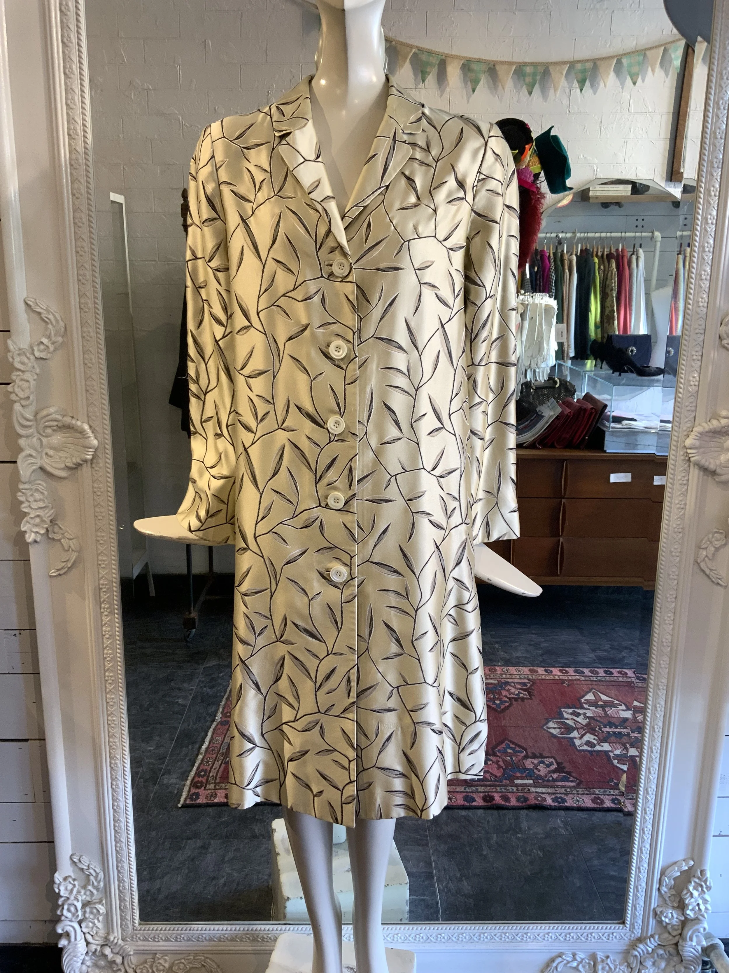 Prada cream silk leaf print coat | Size Small