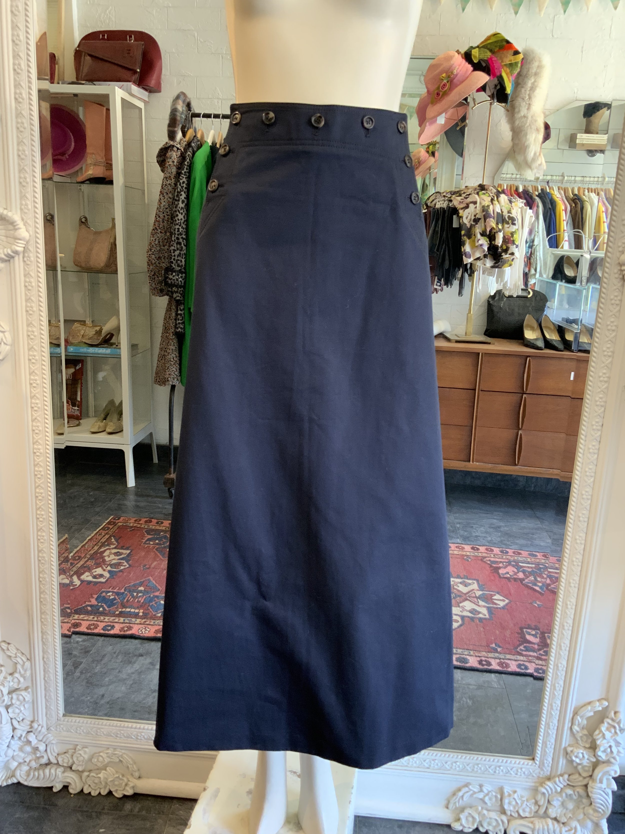 Burberry navy cotton midi skirt | Size 10