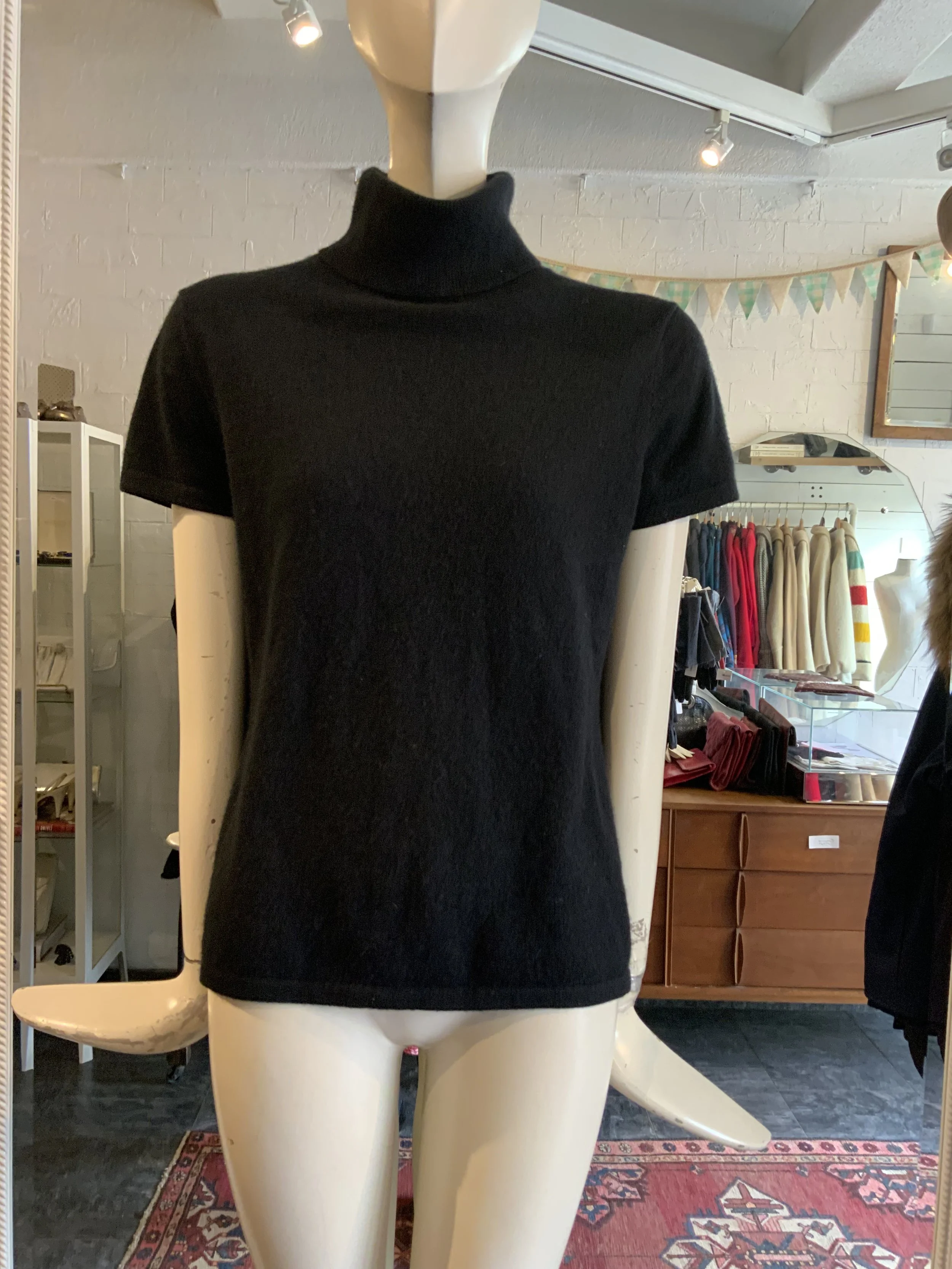 Wool and Cashmere Short Sleeve Turtleneck  | Size Medium to Large