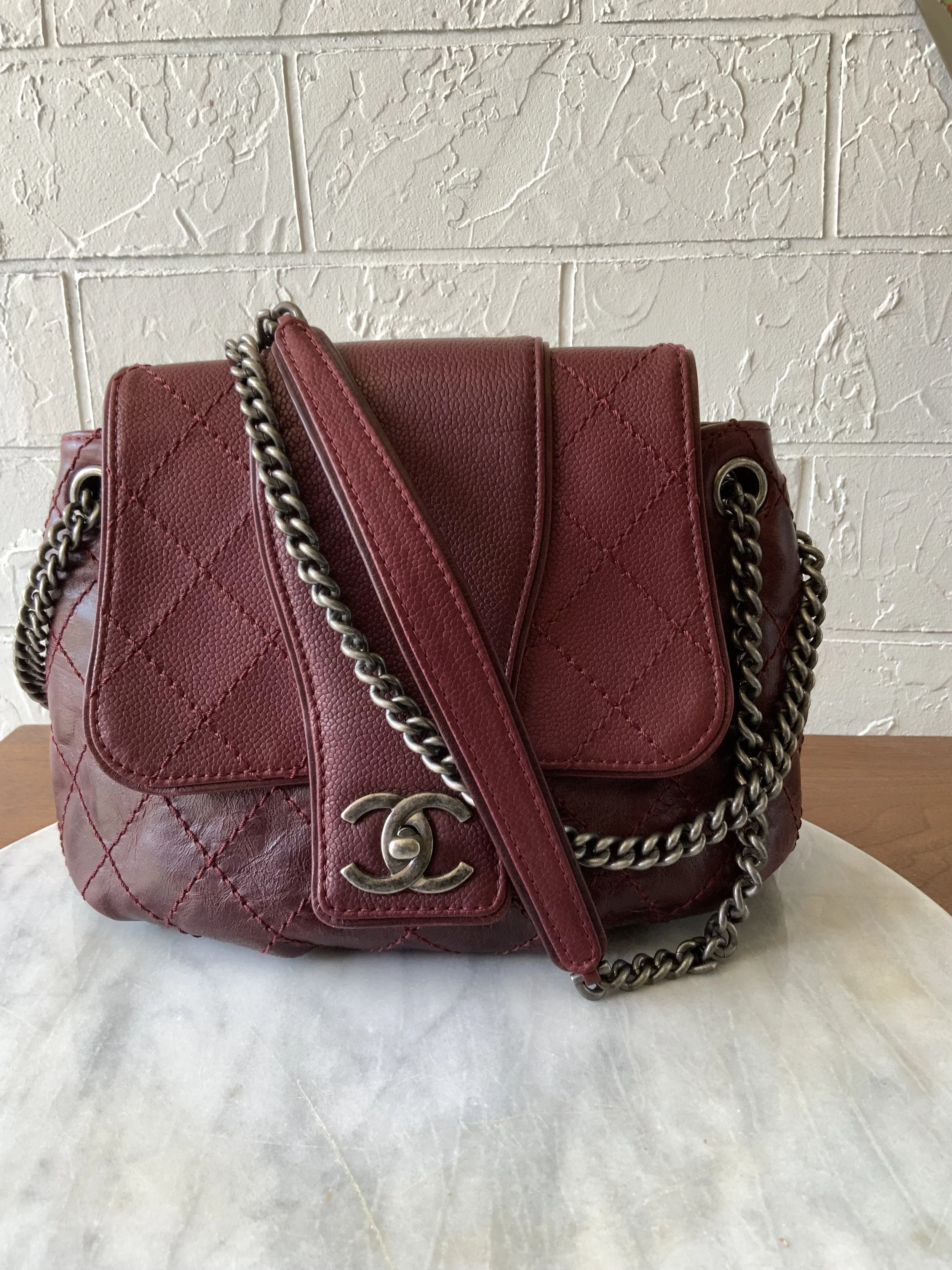 Chanel Burgundy Twin Flap Handbag