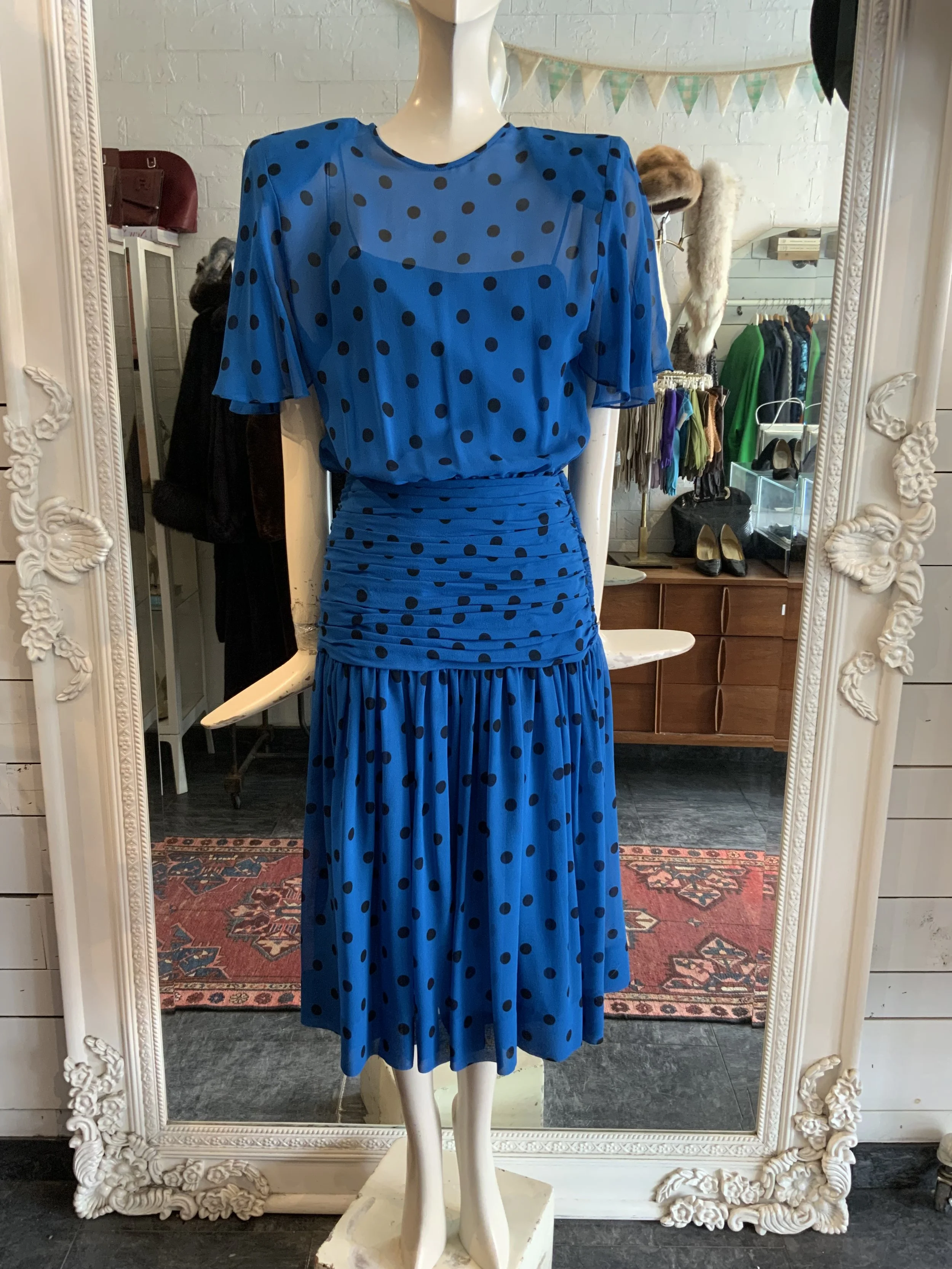 1980s Albert Nipon silk polka dot dress | Size Small