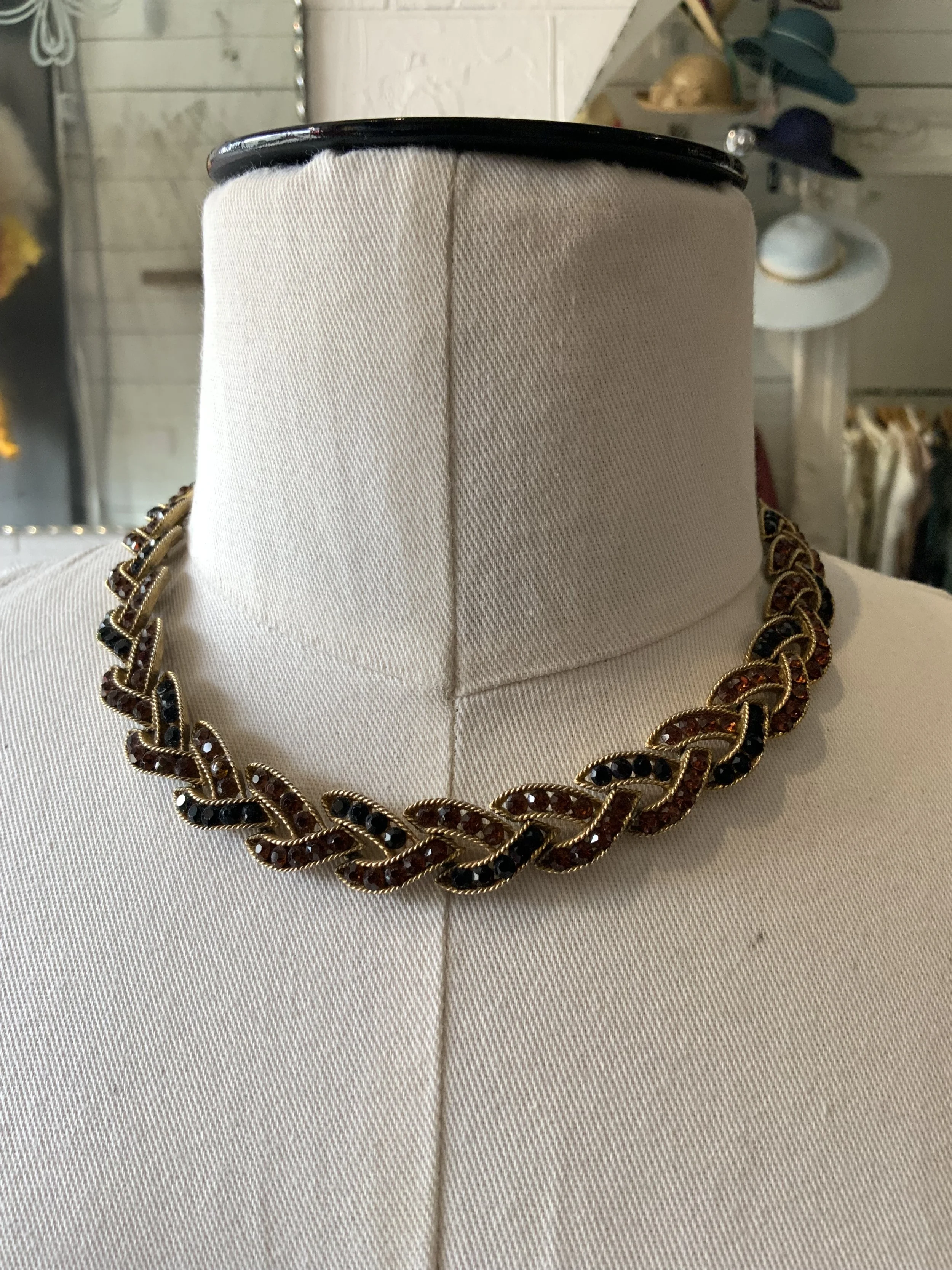 1960s black and copper rhinestone necklace