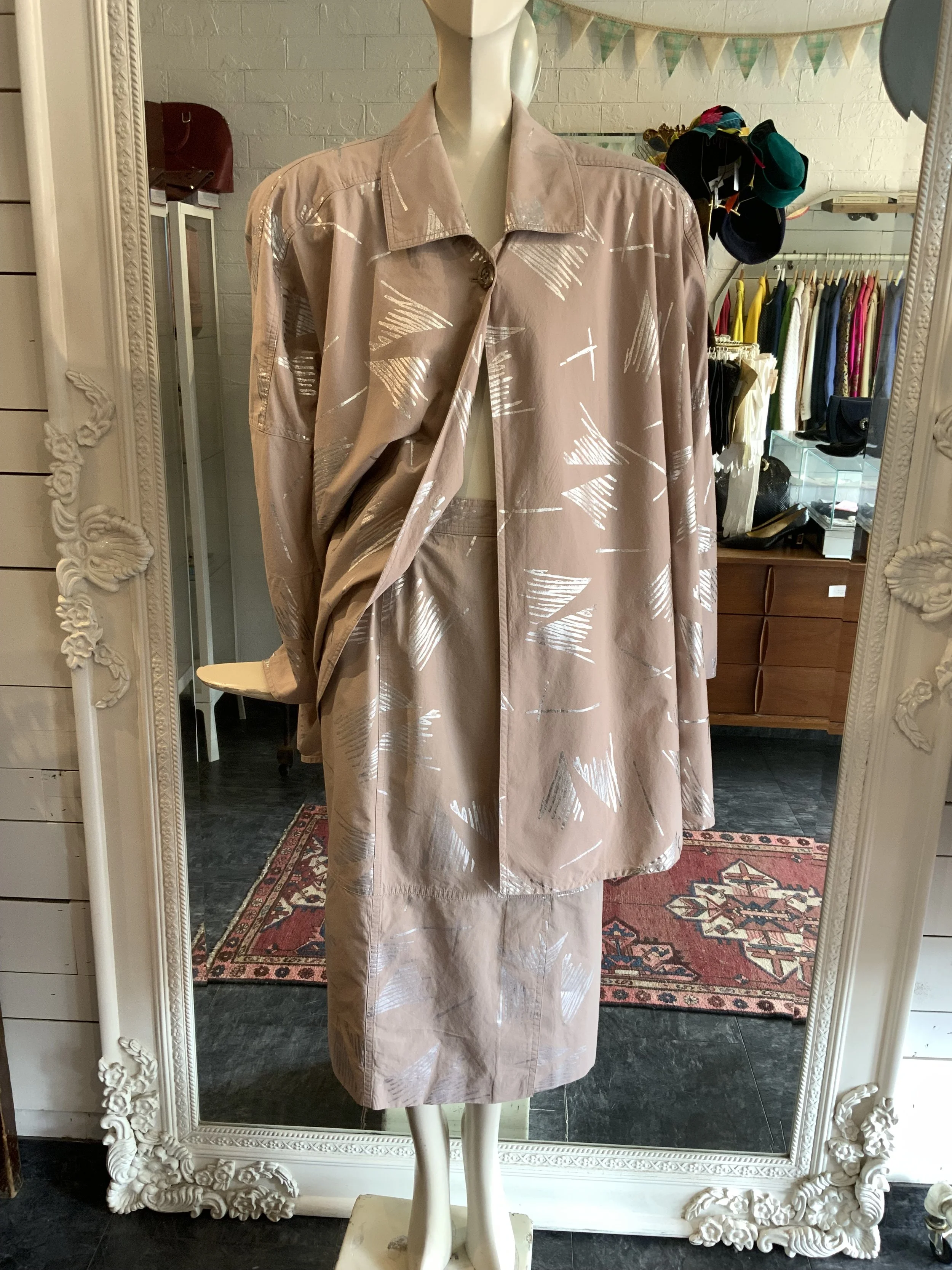 1980s Escada cotton swing coat with matching skirt  | Size Extra Small