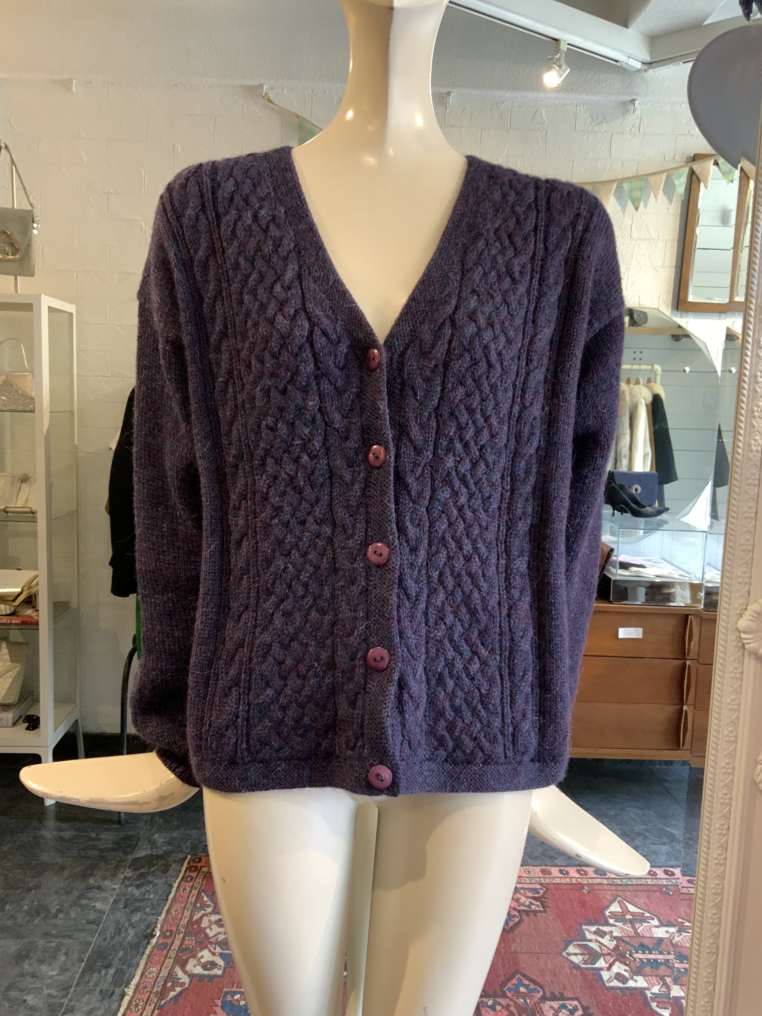 Hand-knit Alpaca blue cardigan | Size Medium