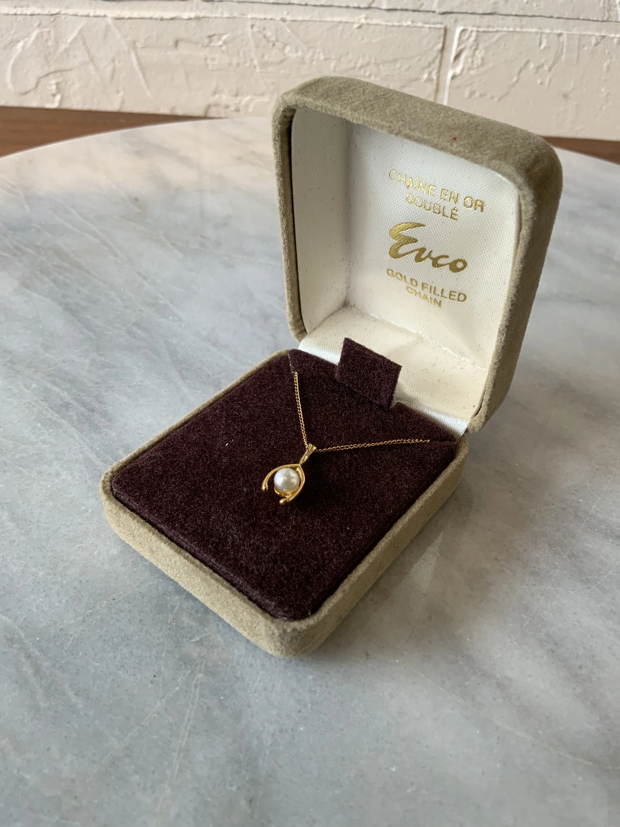 Gold Wish Bone Pearl Necklace
