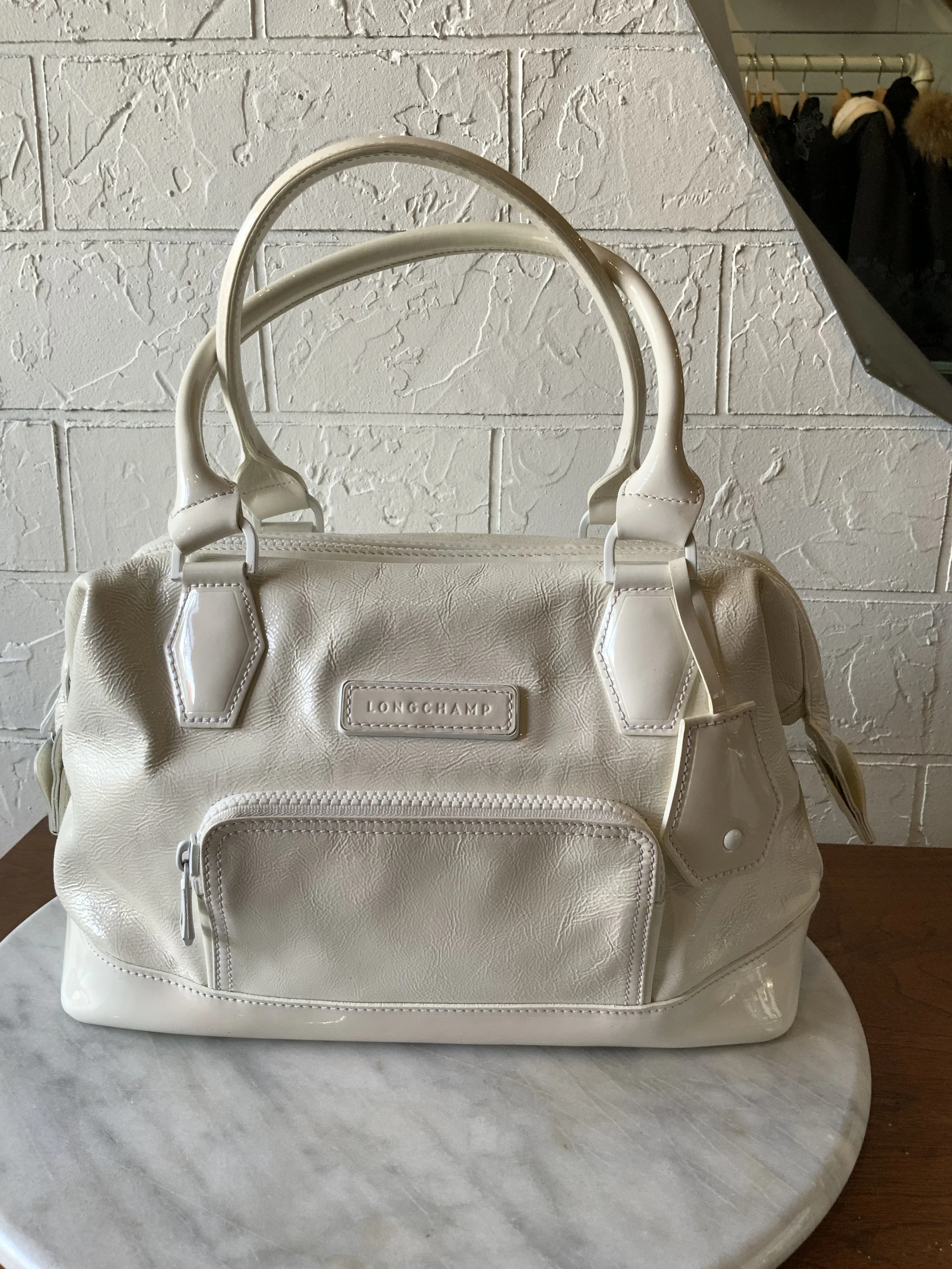Longchamp Legende white patent doctor bag