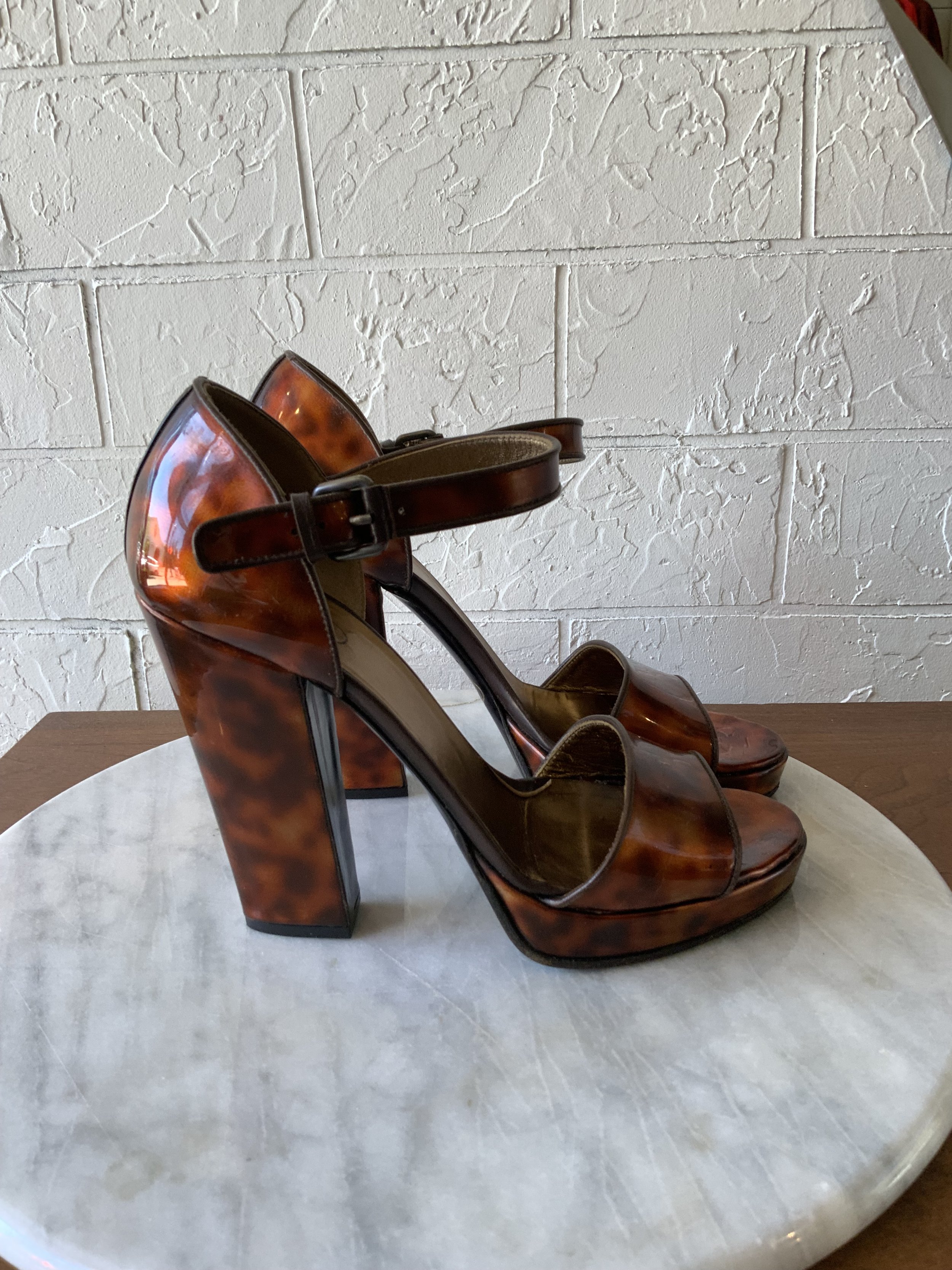 Prada Patent Tortoise Mary Jane Heels | Size 40