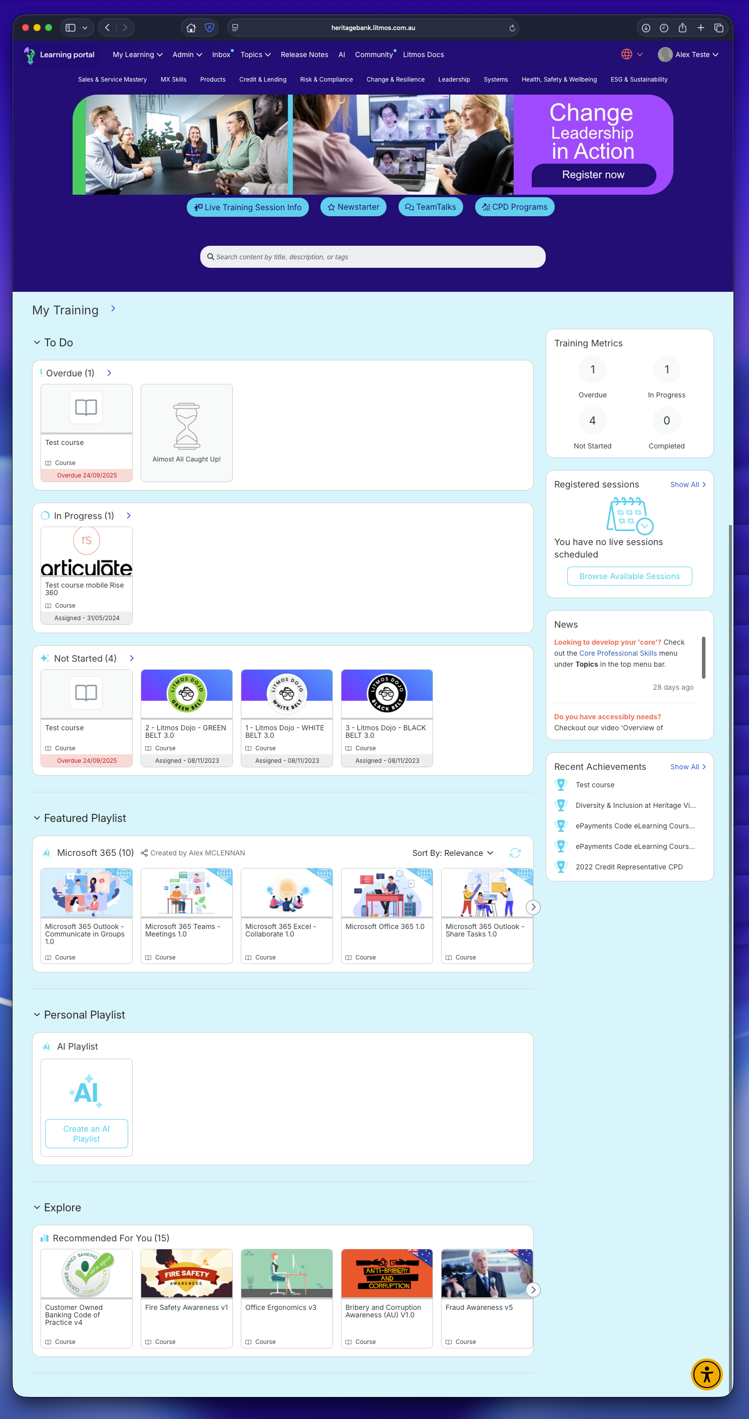 Custom learner dashboard and banner