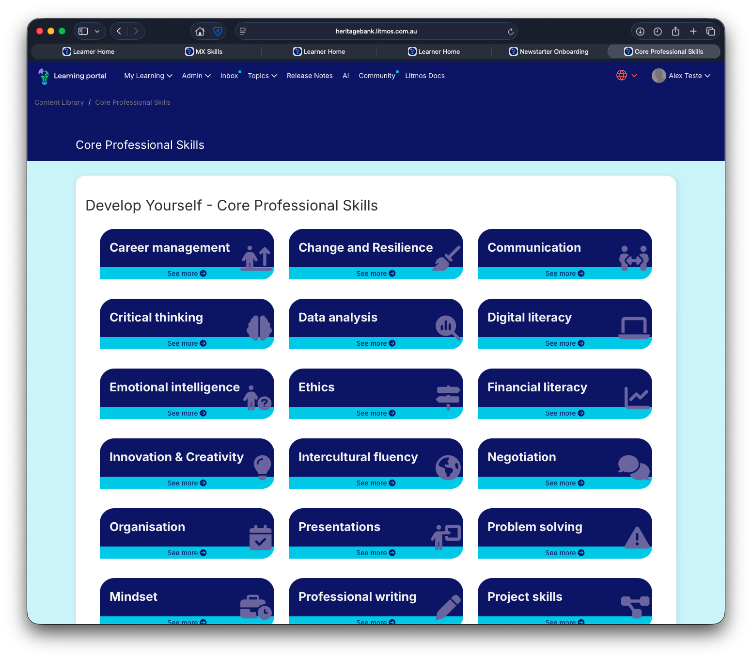 Curated learning linked to broad organisational skill goals