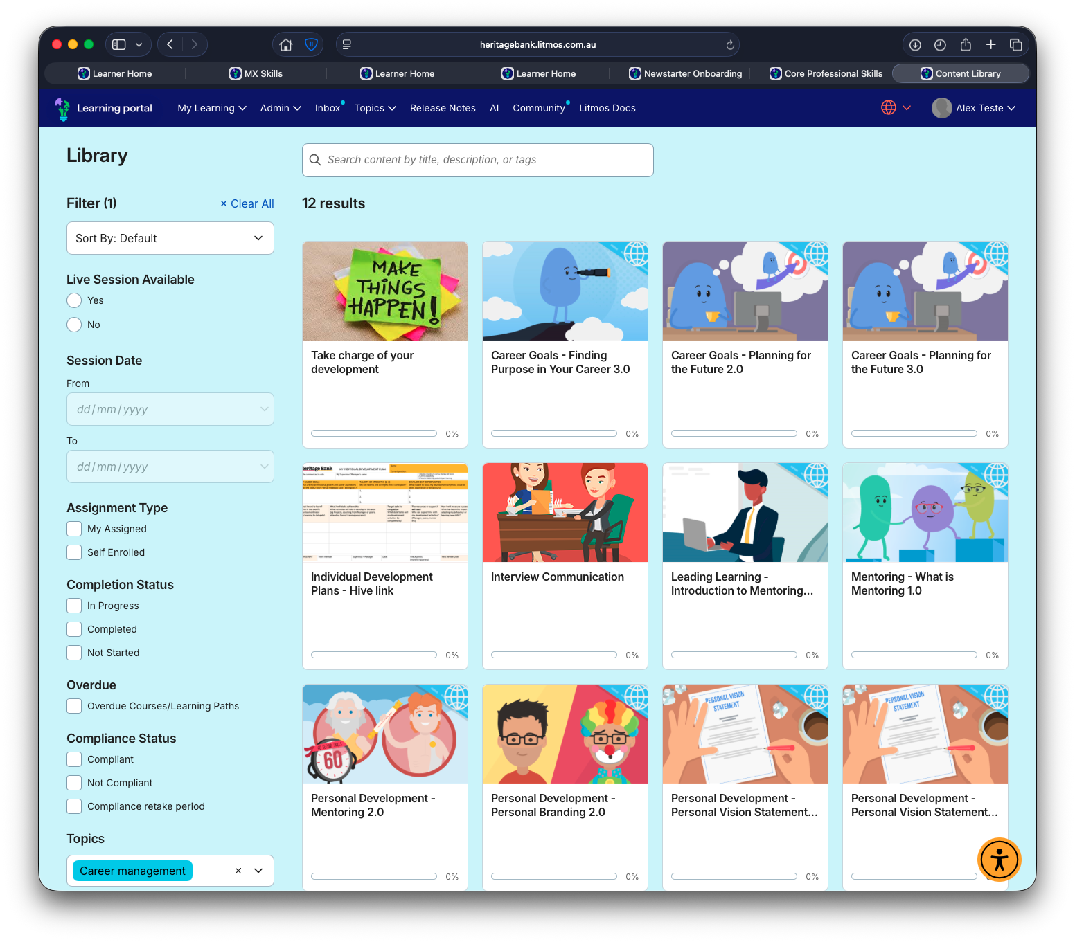 Categorised learning by metadata