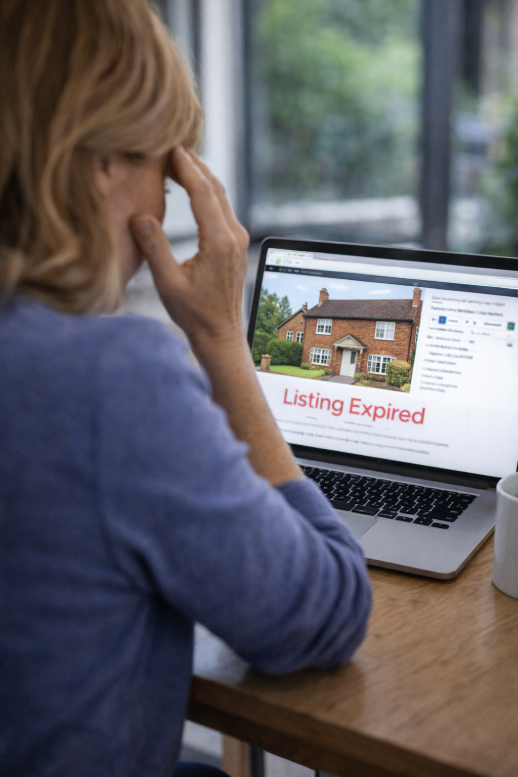 Person reviewing an expired property listing for a UK home on a laptop