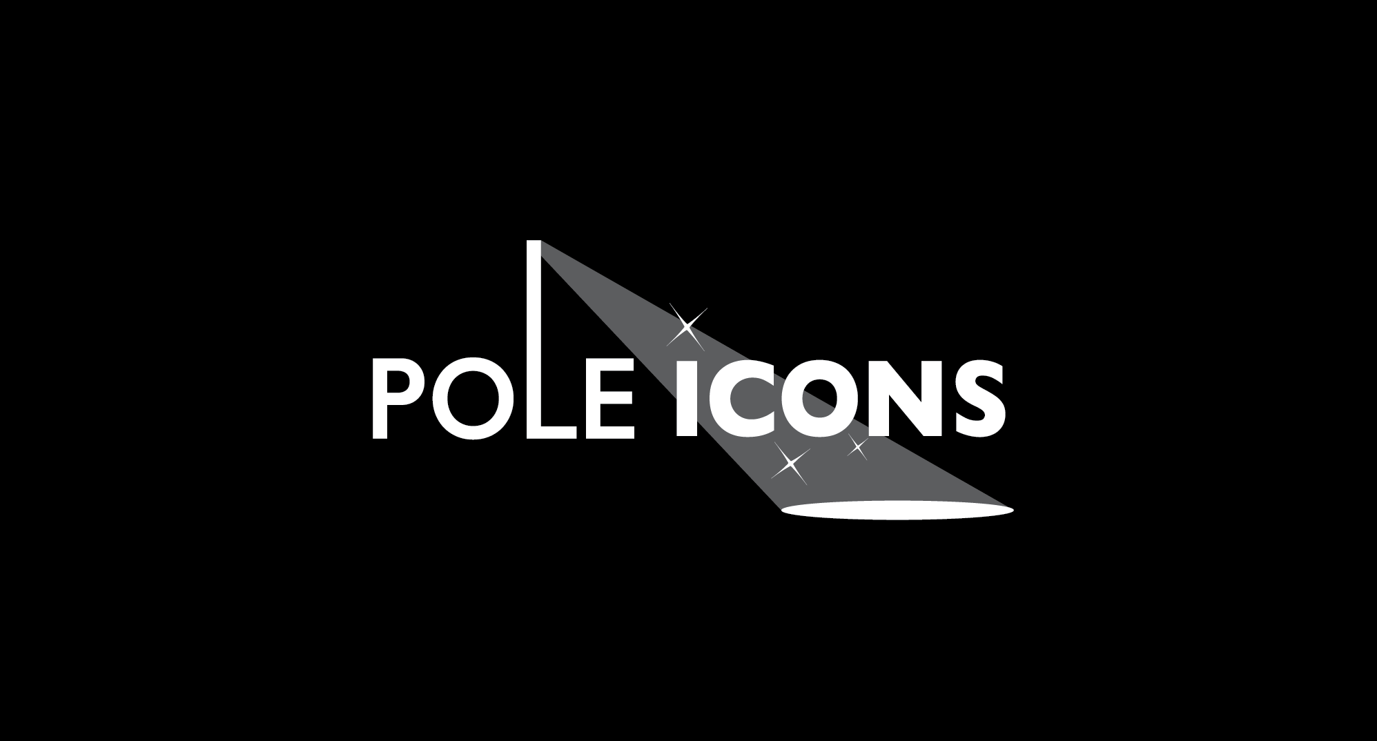 Black background with text 'POLE ICONS' and a spotlight shining down on the text.