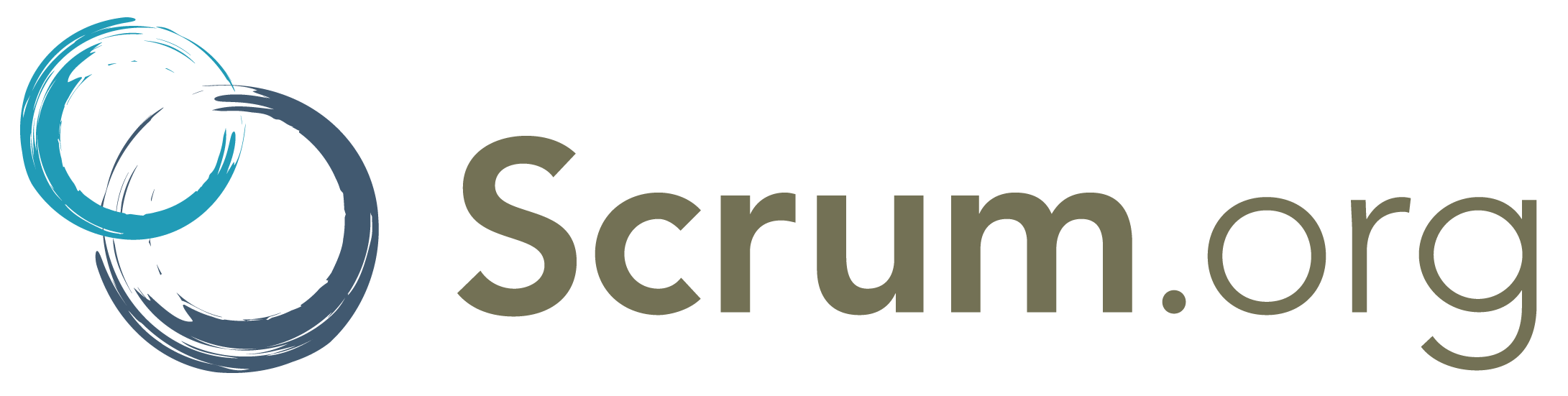 Logo mit zwei ineinander verschlungenen Kreisen, eine in Blau, die andere in Dunkelblau, daneben der Text 'scrum.org'.