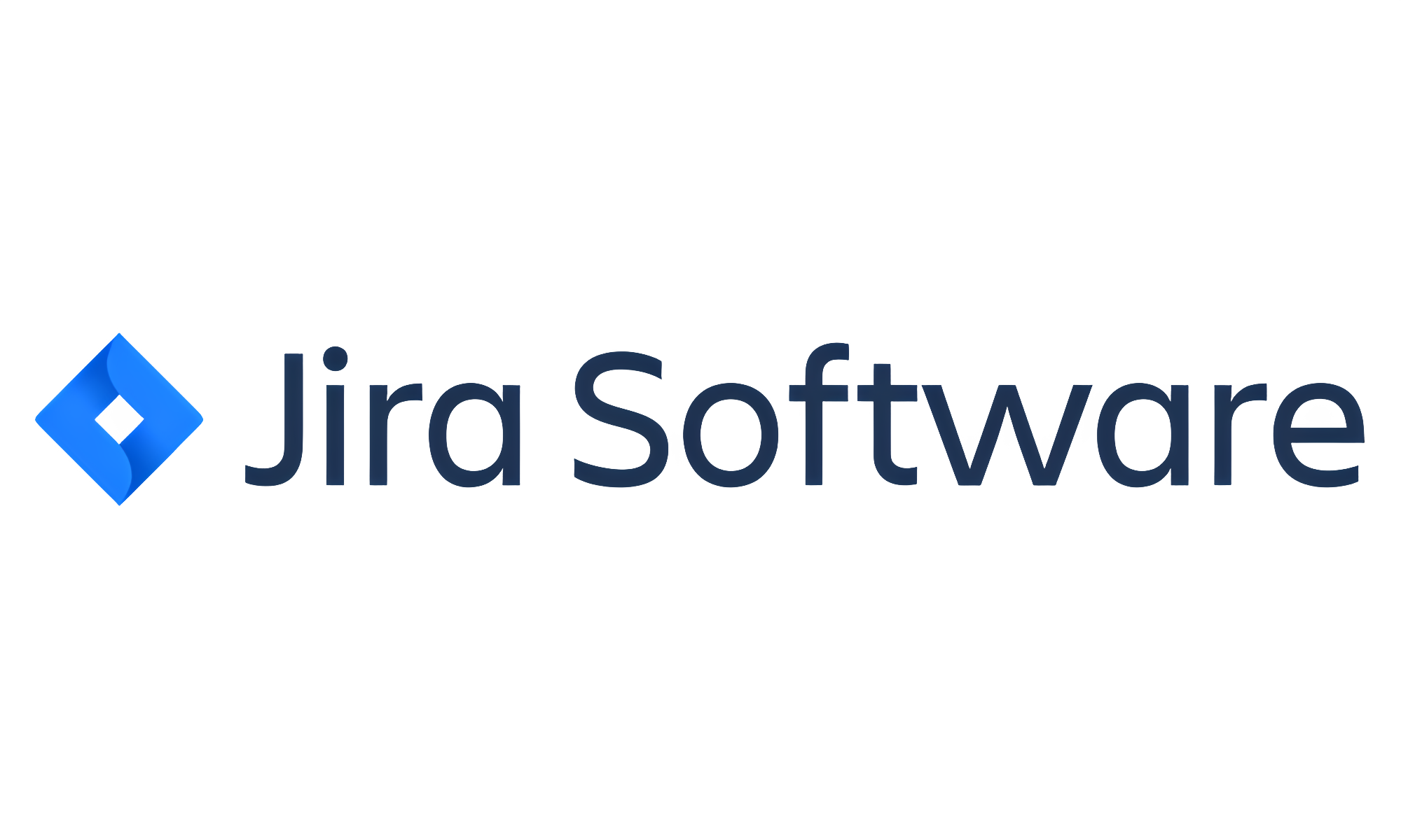 Das Bild zeigt das Logo der Firma Jira Software, bestehend aus einem blauen, diamantförmigen Symbol mit einem kleinen schwarzen Quadrat in der Mitte, und dem Text 'Jira Software' in blauer Schrift.