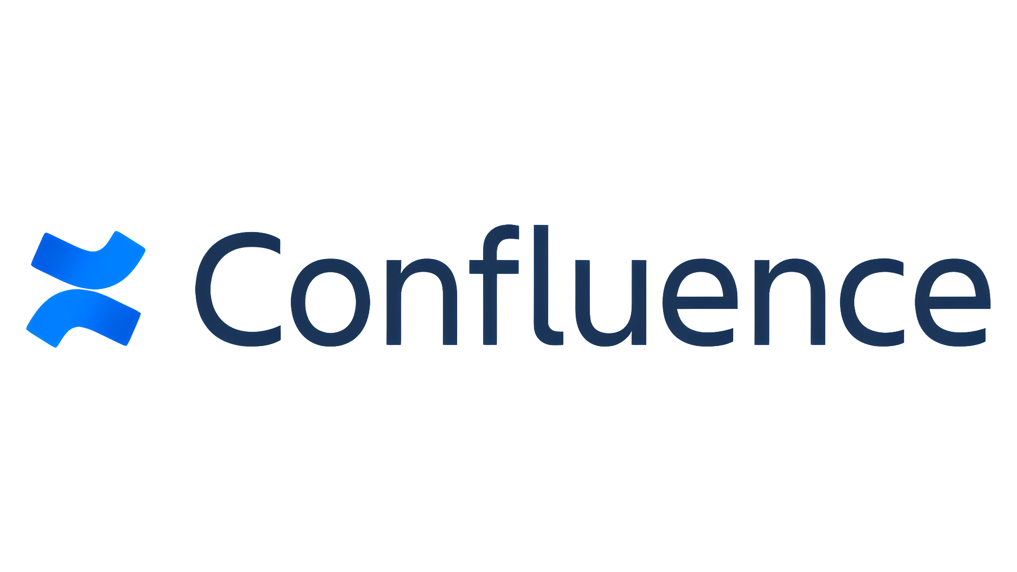 Logo von Confluence, bestehend aus einer blauen und schwarzen Gestaltung mit dem Text »Confluence« in blauer Schrift.