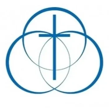 A geometric design with overlapping circles and a vertical line crossing through the center.