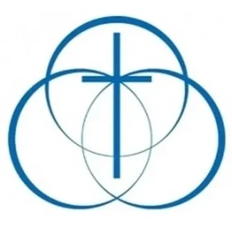 Logo featuring a blue cross with a circle around it, and three overlapping circles beneath it.