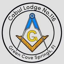 Logo of Cabul Lodge No. 116 in Green Cove Springs, Florida, featuring a compass, a square, and a letter C.