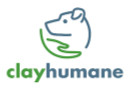Logo of Clay Humane featuring a stylized green and gray cat and dog with text