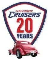 Logo celebrating Clew County Cruisers' 20th anniversary with a red vintage car at the bottom.