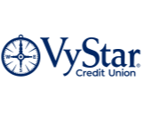 VyStar Credit Union logo with blue text and a clock icon
