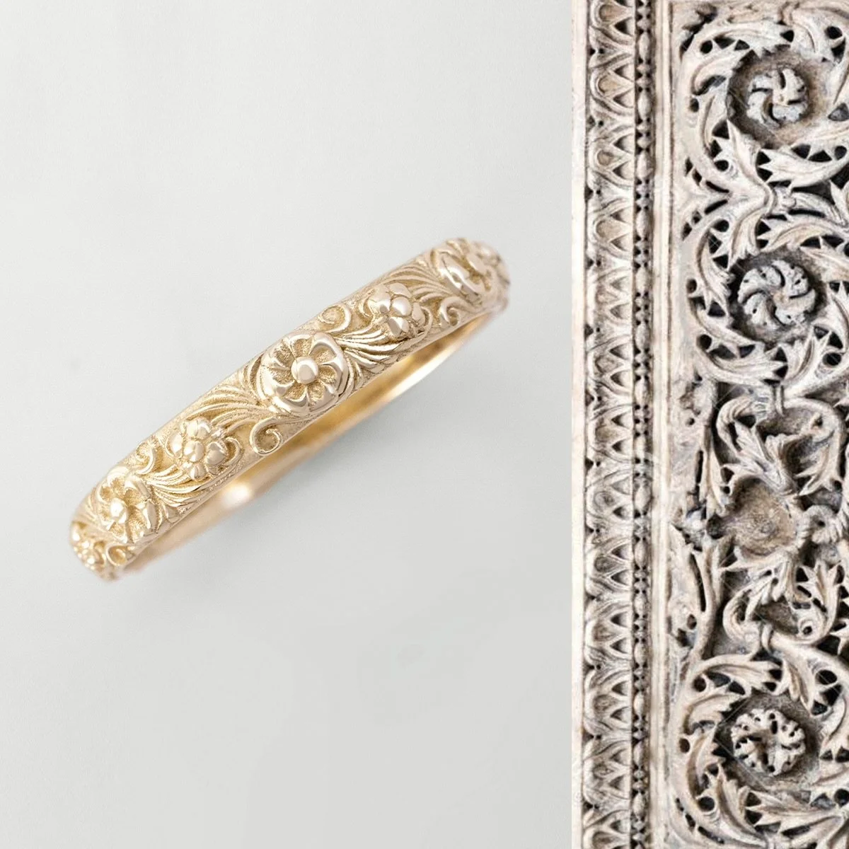 FLORENCE, ITALY
Santa Maria del Fiore
19th c.
✧
The floral Victorian ring is inspired by the medieval Gothic ornaments on the San Marco Basilica in Venice, designed and carved during the 14th-15th centuries. Both are embellished on completely differe