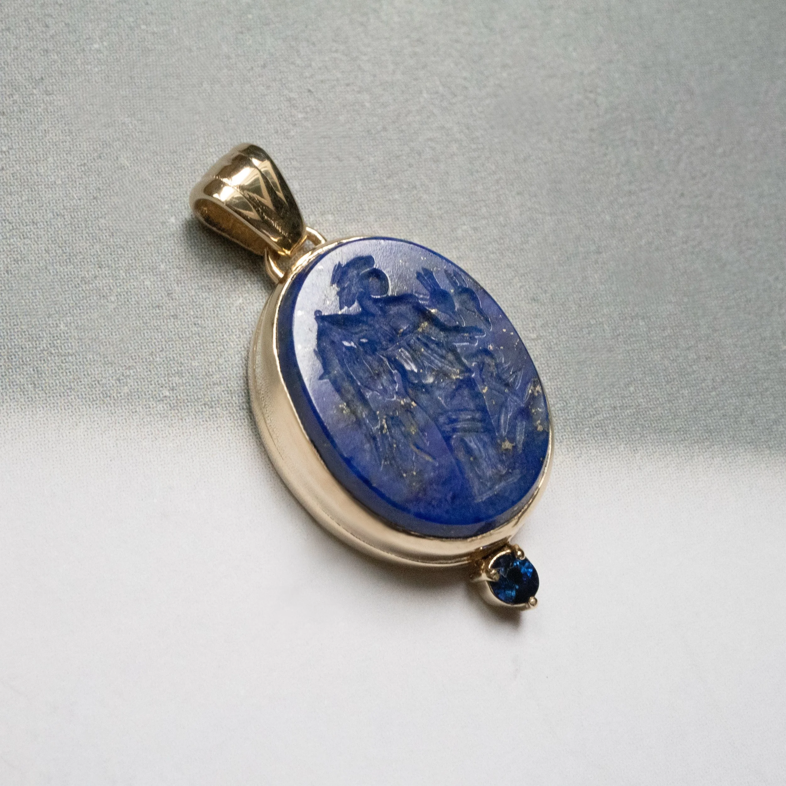 This specially commissioned custom piece was made for the archeologist who actually excavated the original intaglio at a Severan palace and temple complex in 2025.

The original intaglio depicts Fortuna, the Roman goddess of fate and prosperity, a po