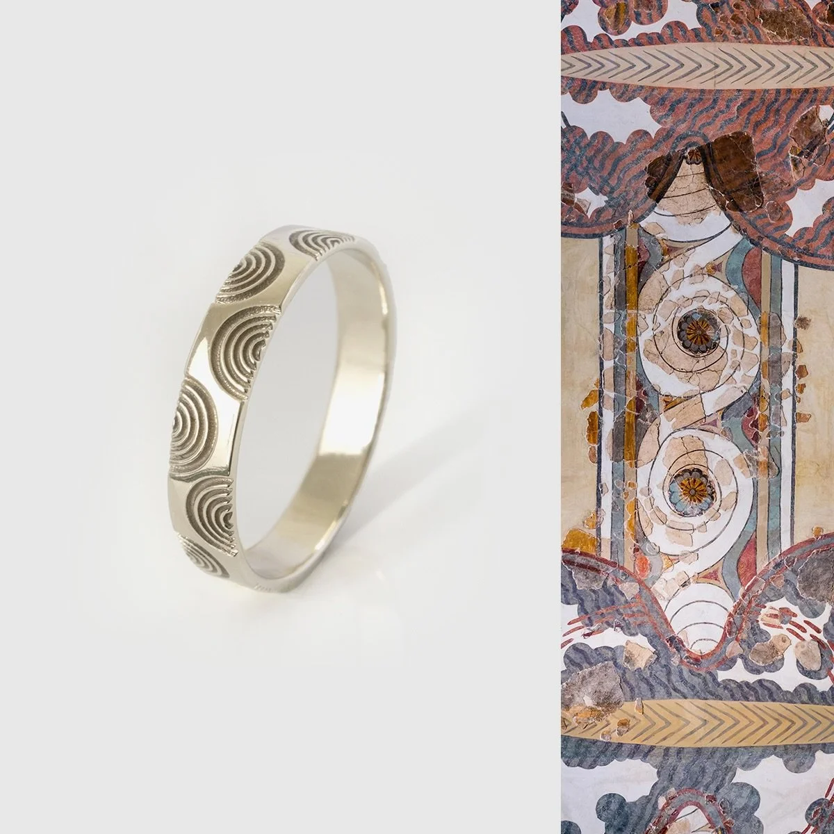 KNOSSOS, CRETE
Minoan Palace
1700&ndash;1450 BCE
🌀 
The pattern is a simplified running spiral (also called a spiral band), one of the defining ornaments of Minoan art between about 1700&ndash;1450 BCE. It appears repeatedly on architecture, pottery