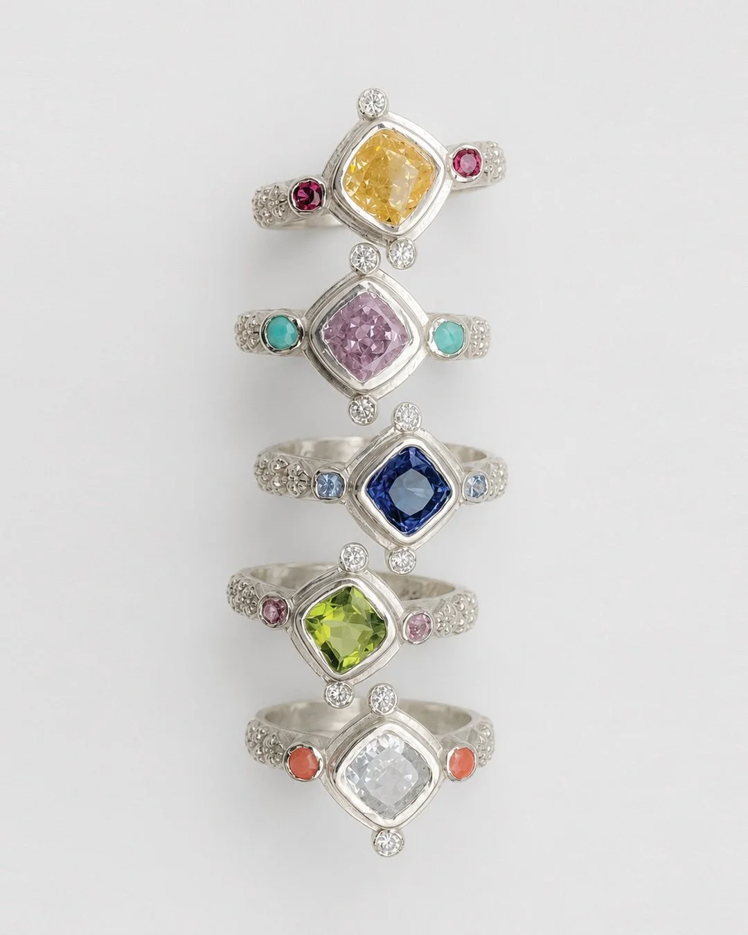 Summer, captured in five rings.

Inspired by five Mediterranean islands, each ring captures the colors, textures, and spirit of a place shaped by the sea.

Handcrafted in sterling silver, each piece features a lab-grown centre stone, accented with la