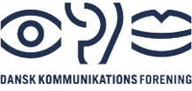 Logo with eye, ear, mouth symbols above "Dansk Kommunikations Forening" text.