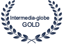 Intermedia-globe Gold award emblem with laurel wreath