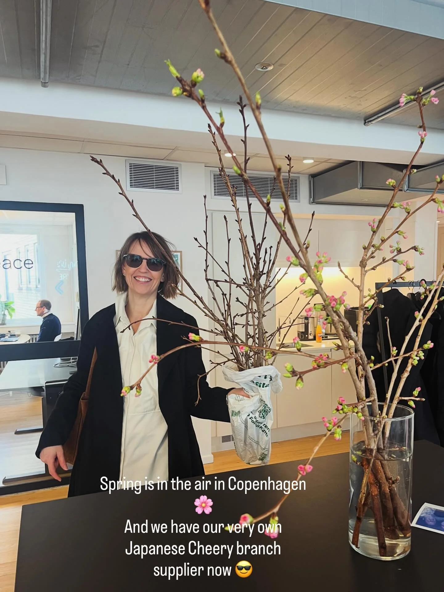 Spring is in the air in our Copenhagen office 🌸and we now have our very own supplier of Japanese Cherry branches to brighten up our space @brittmors 😎🤩🌸