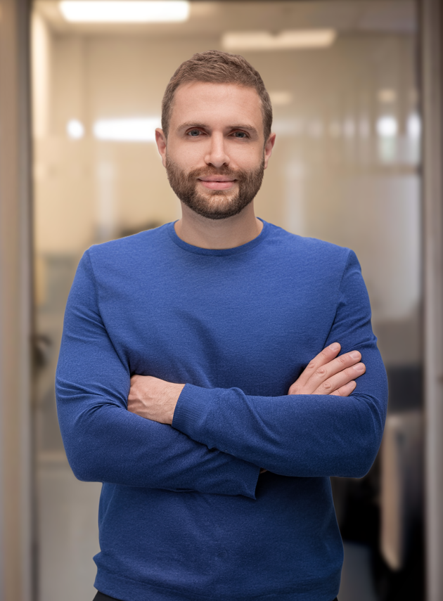 Man wearing a blue shirt