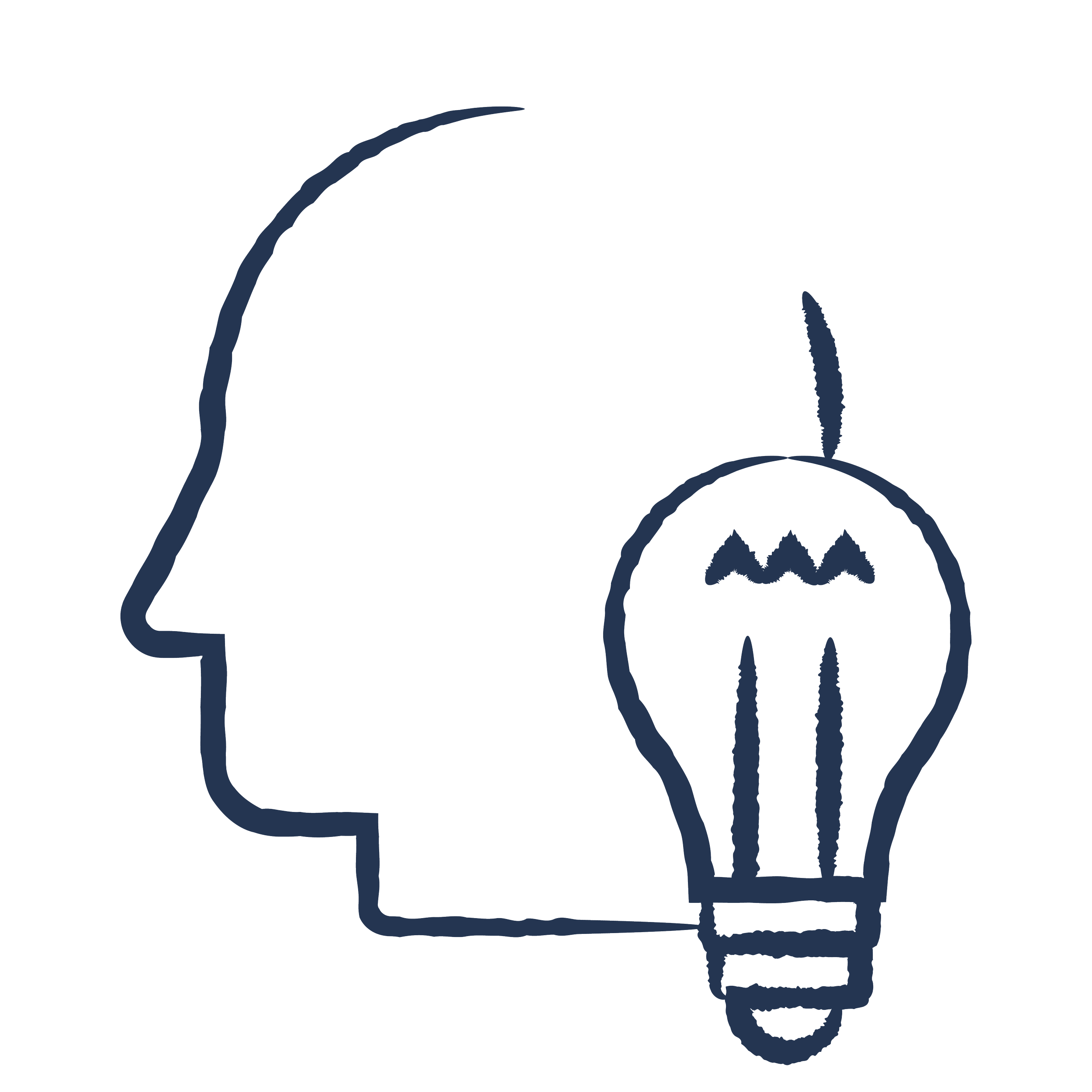 Black outline of a human head in profile with a partial silhouette of a human brain inside.