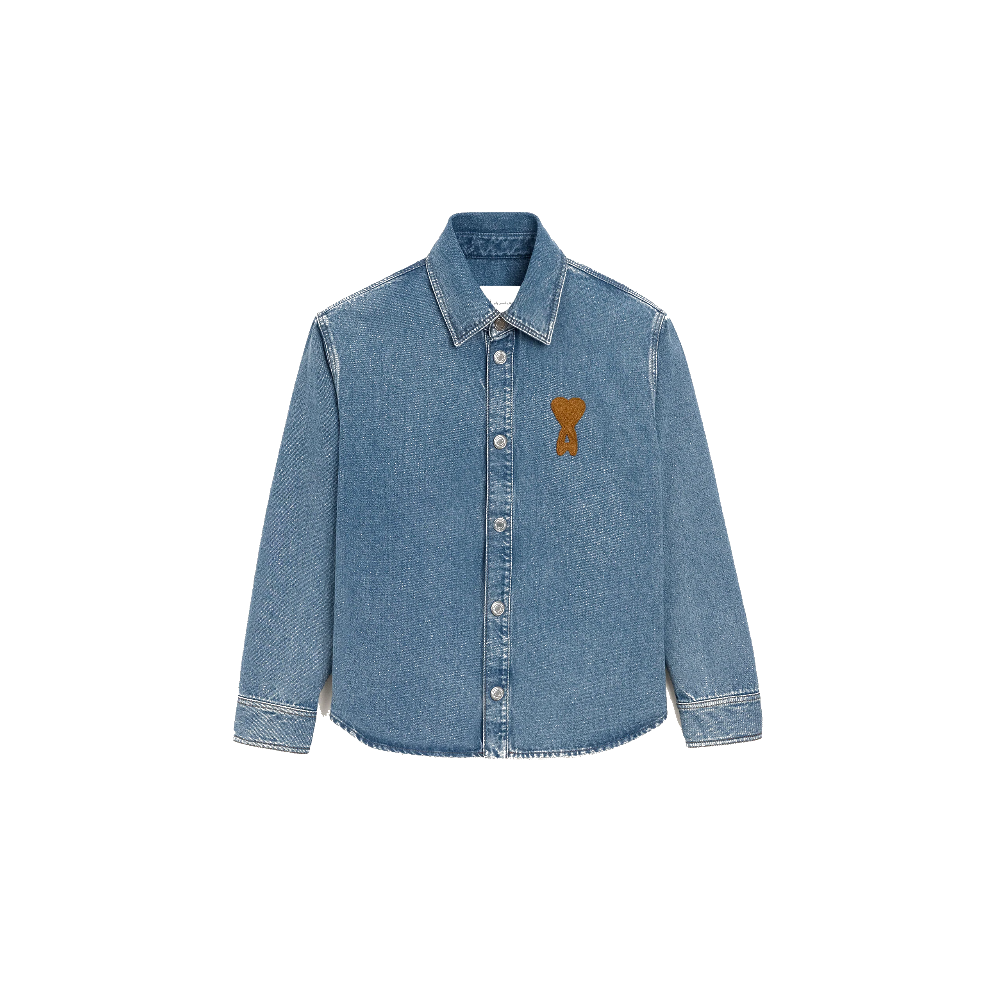 AMI PARIS - Overshirt in used indigo denim.