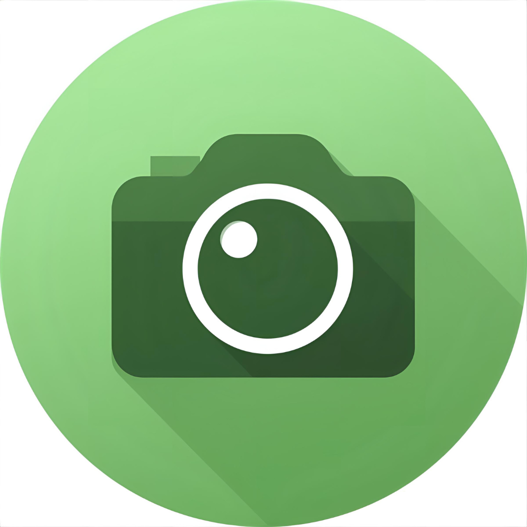Icon of a camera with a green circular background.
