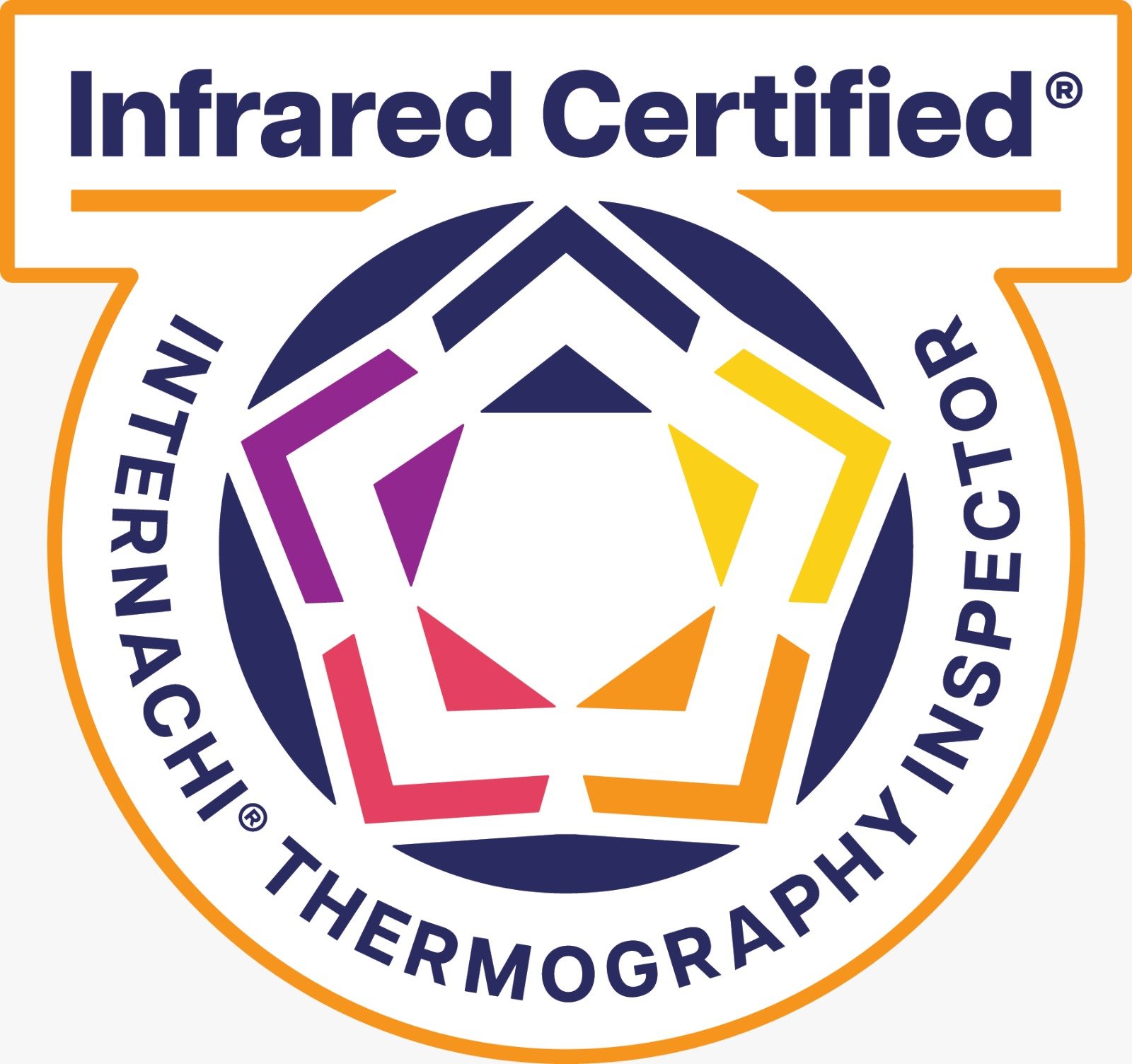 Infrared Certified logo from the American Academy of Thermography, featuring a colorful geometric design and text indicating certification for infrared thermography.