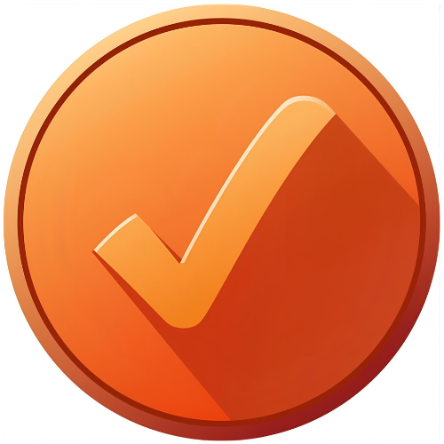 Orange circular checkmark icon with a darker orange border and a checkmark inside.