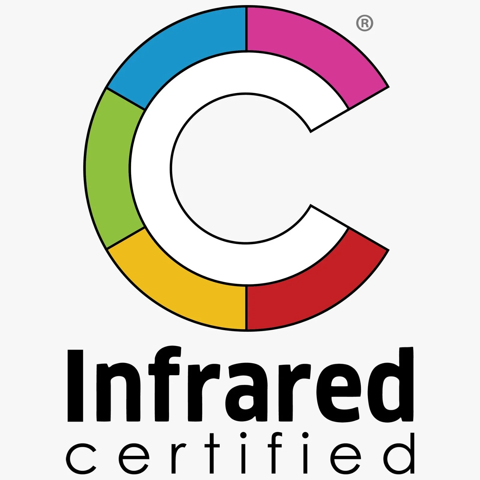 Colorful circular logo with overlapping arcs in purple, blue, green, yellow, and red, with the words 'Infrared Certified' underneath.