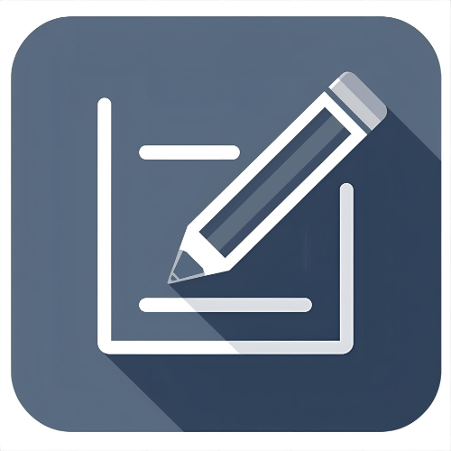 Icon of a pencil writing on a square note or notepad with a shadow effect.
