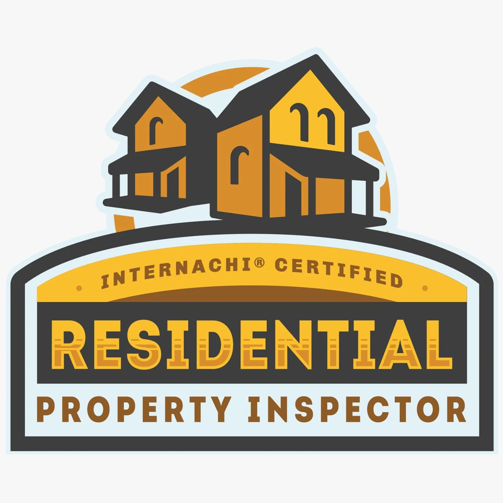 Badge for Residential Property Inspector certification, featuring illustration of a house and text indicating INTERNACHI certification.