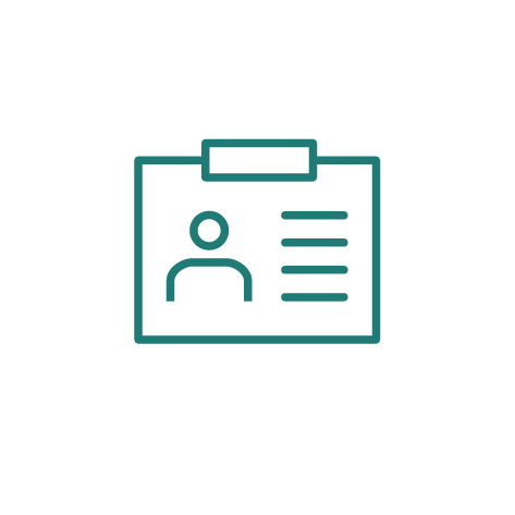 Icon of with a person's silhouette and lines representing text.