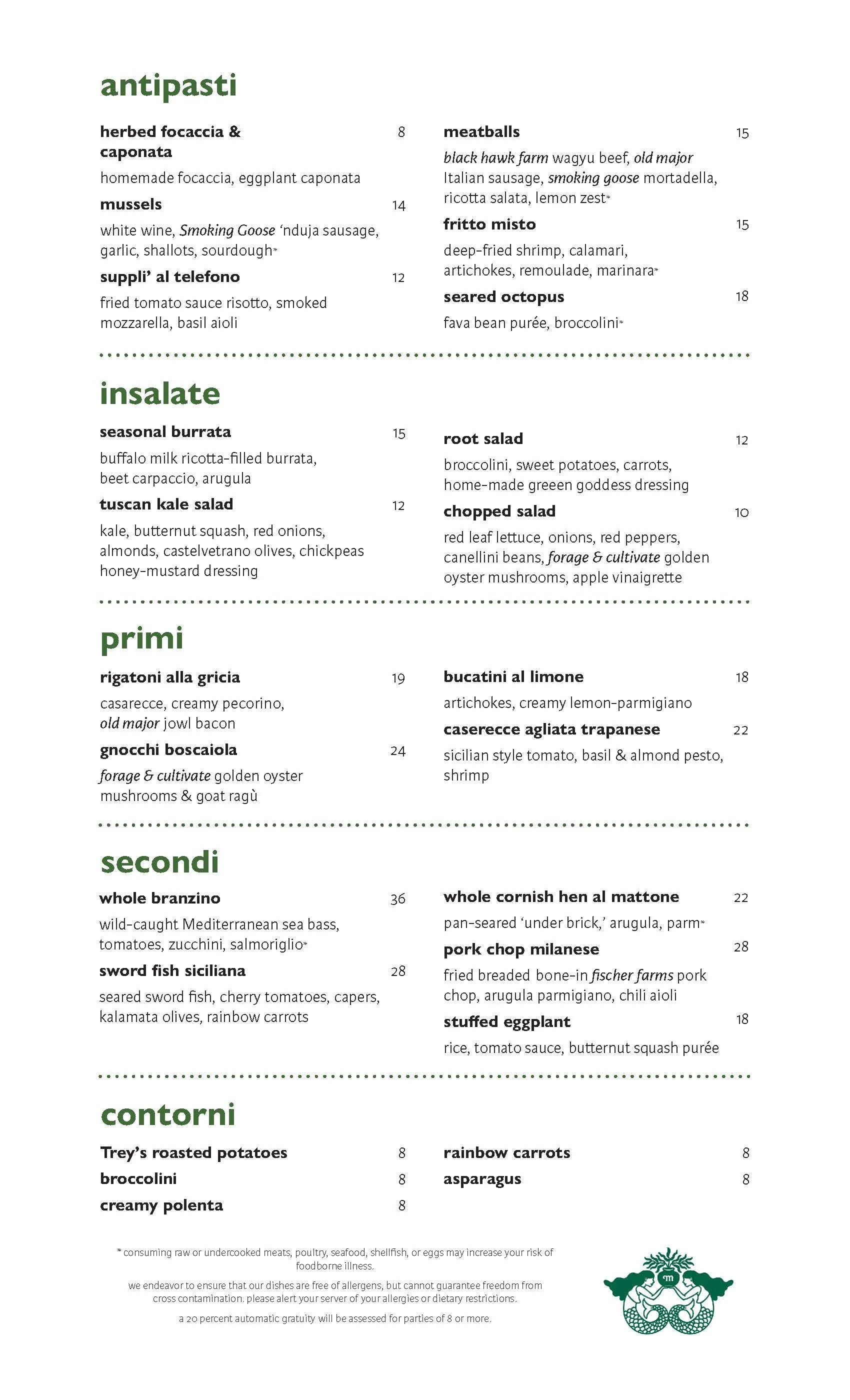 Monti Fall Menu