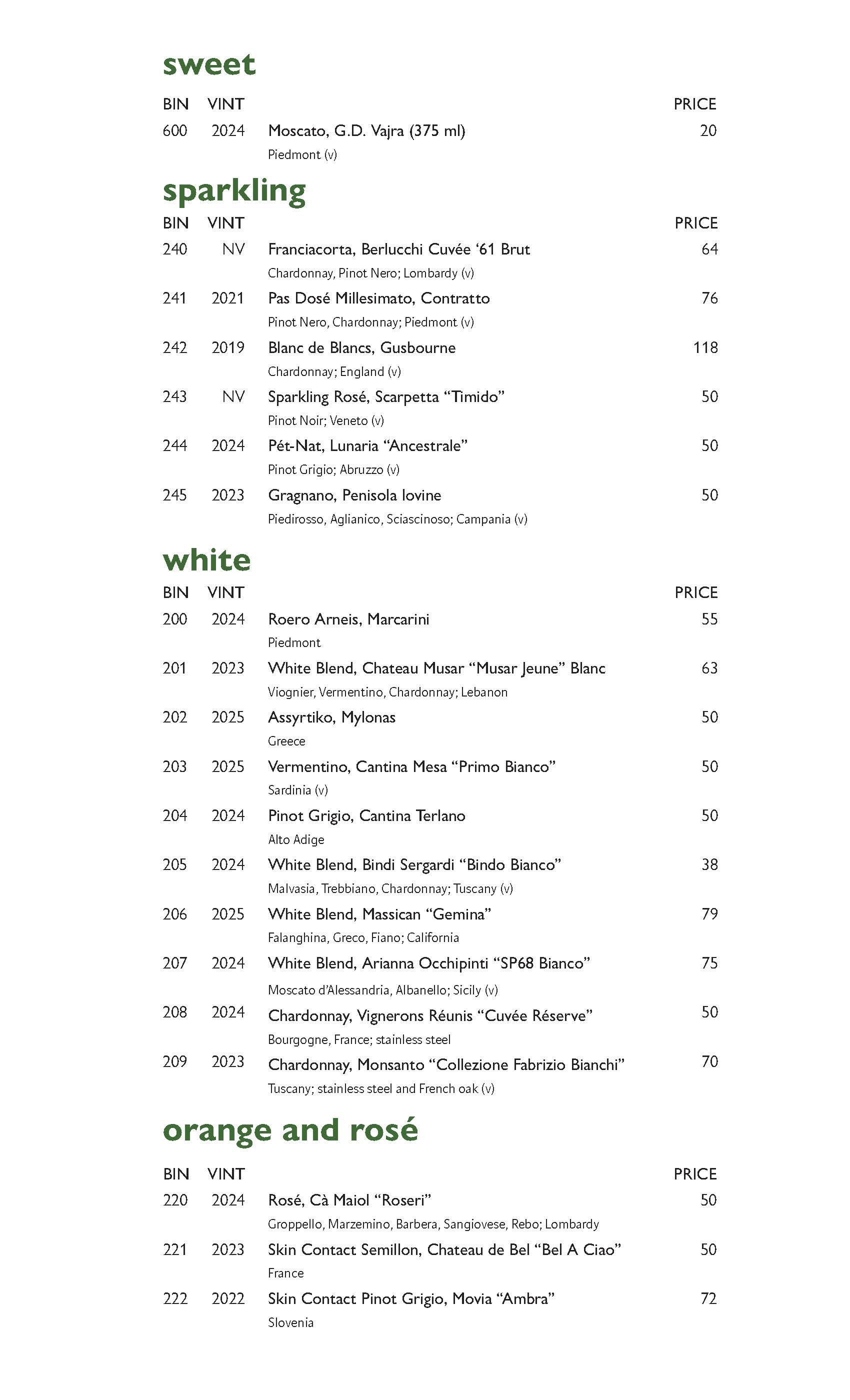 Monti Wine List