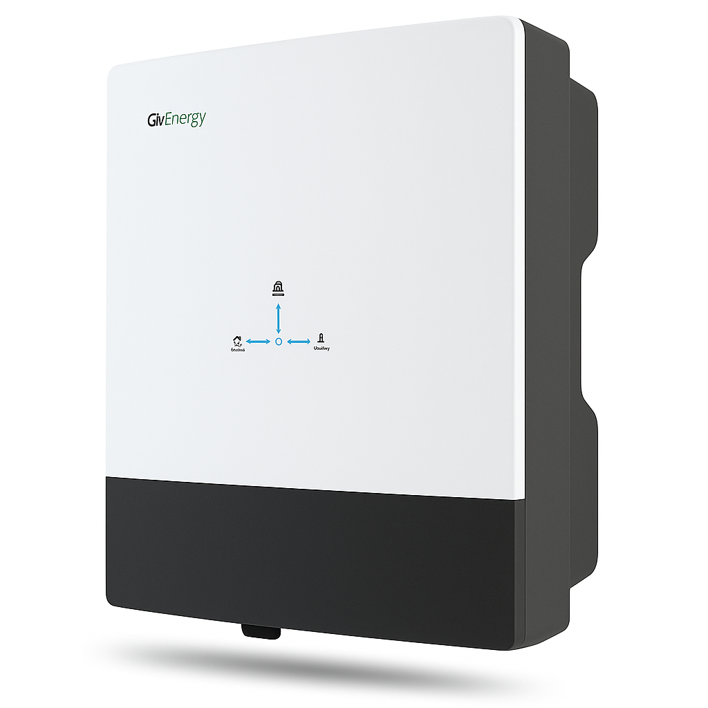A white and black energy management device with icons and labels for energy, consumption, usability, and settings.