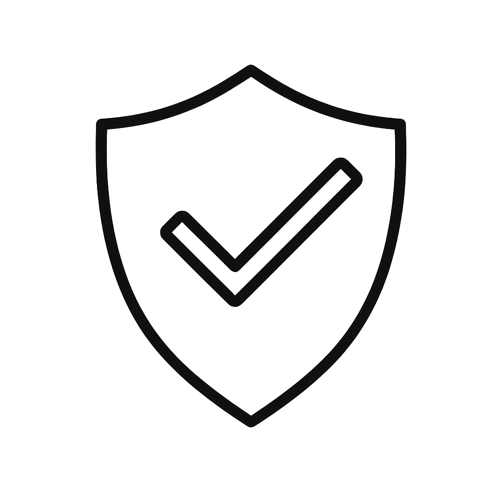 Outline of a shield with a check mark inside, representing security or protection.