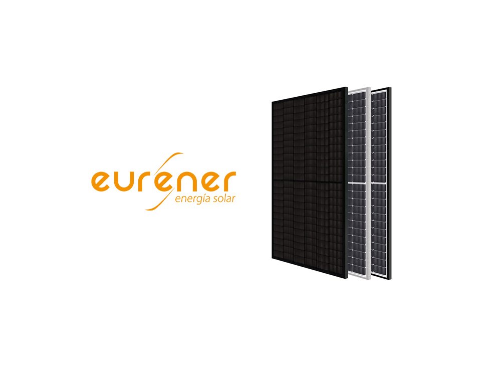 Eurener solar energy company logo with three black and gray solar panels.