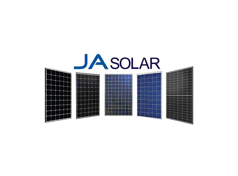 Logo with five solar panels and the text 'JA SOLAR'