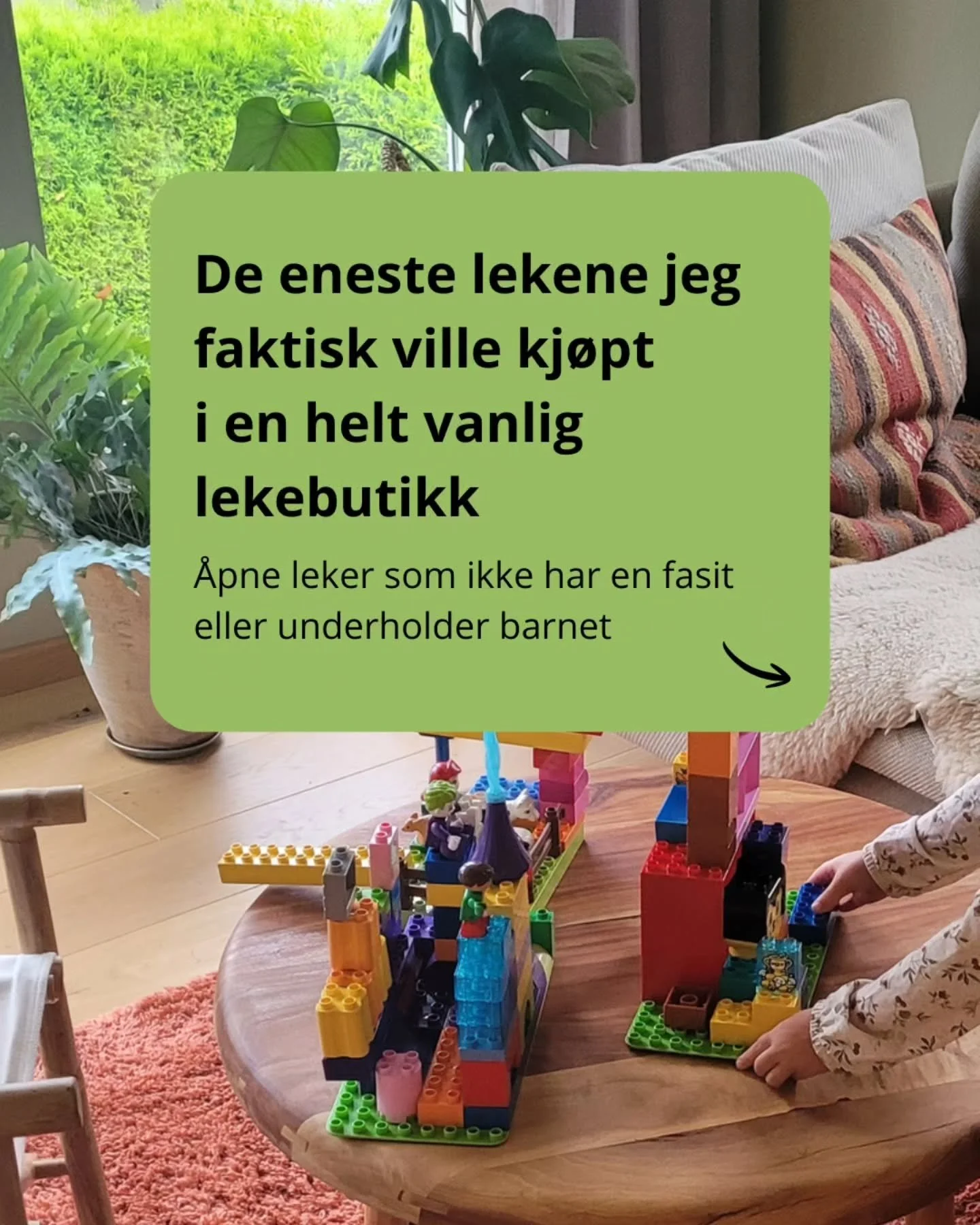 De lekene som faktisk blir lekt med
er sjelden de med wow-faktor

Her er en liste med solide, &aring;pne leker
leker som inviterer til kreativitet 
og som varer i generasjoner 

#&aring;pneleker #openendedplay #openendedtoys #parentingtips #foreldreo